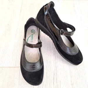 NAOT women's Kirei black Mary Jane flats with hook and loop strap- size 8
