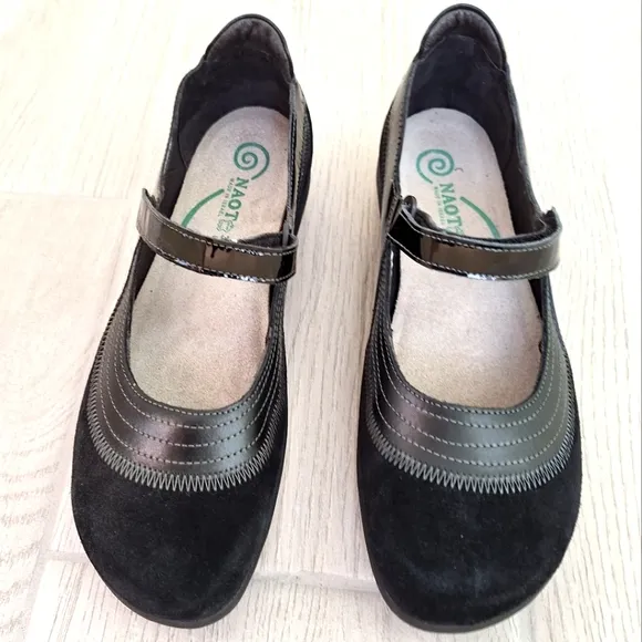 NAOT women's Kirei black Mary Jane flats with hook and loop strap- size 8