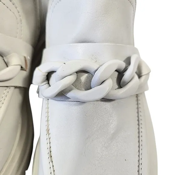 Napoleoni Off White Italian Leather Zipper-Chain Combat Boots