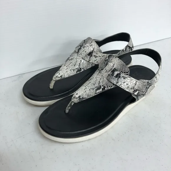 Naturalizer LINCOLN White Snake Leather Ankle Strap Thong Sandals Size 8