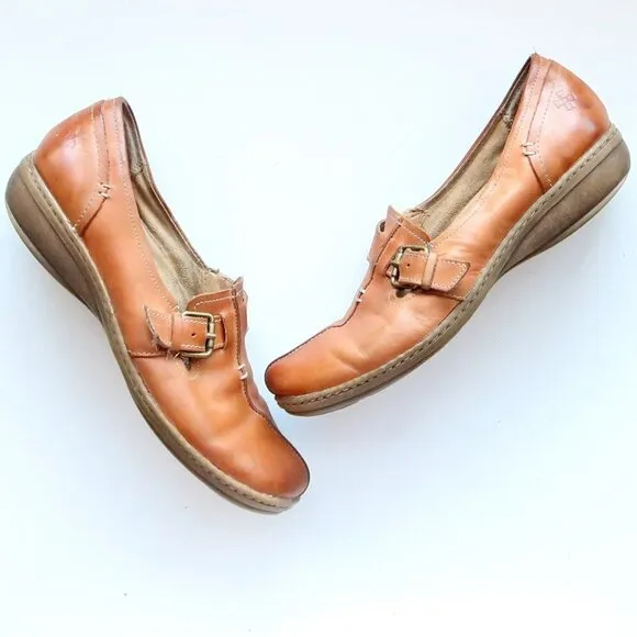 Naturalizer Milla Tan Leather Low Heel Square Toe Loafers Flats Shoes 8 Narrow