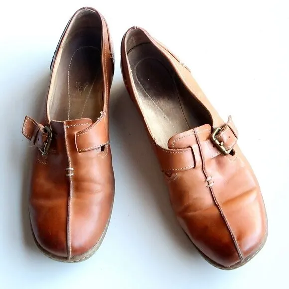 Naturalizer Milla Tan Leather Low Heel Square Toe Loafers Flats Shoes 8 Narrow