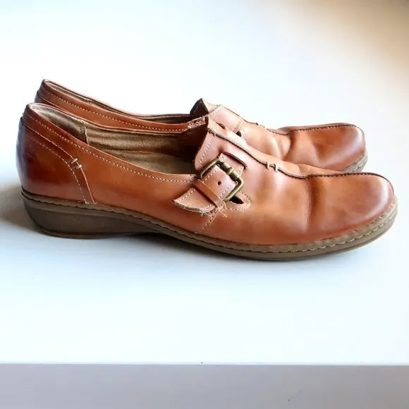 Naturalizer Milla Tan Leather Low Heel Square Toe Loafers Flats Shoes 8 Narrow