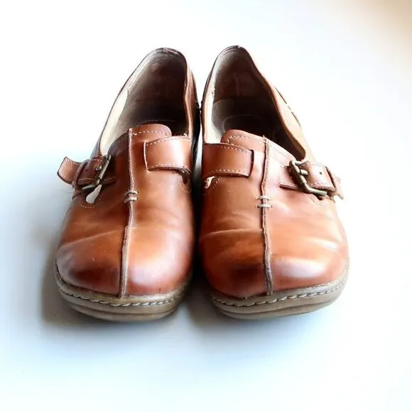 Naturalizer Milla Tan Leather Low Heel Square Toe Loafers Flats Shoes 8 Narrow