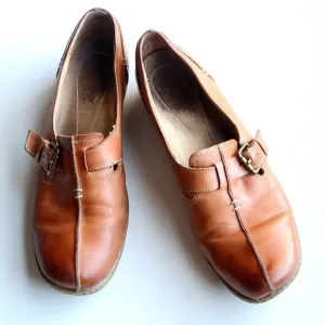 Naturalizer Milla Tan Leather Low Heel Square Toe Loafers Flats Shoes 8 Narrow