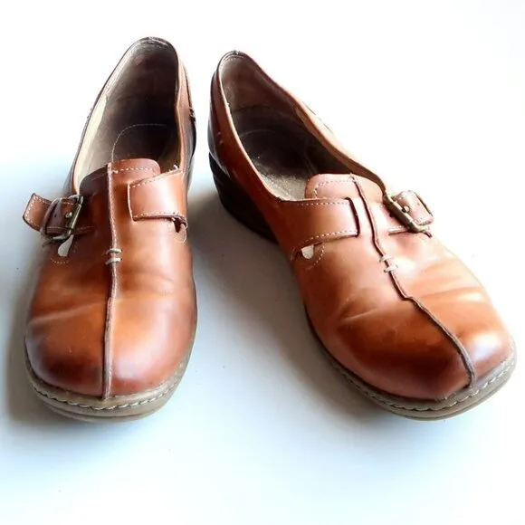 Naturalizer Milla Tan Leather Low Heel Square Toe Loafers Flats Shoes 8 Narrow