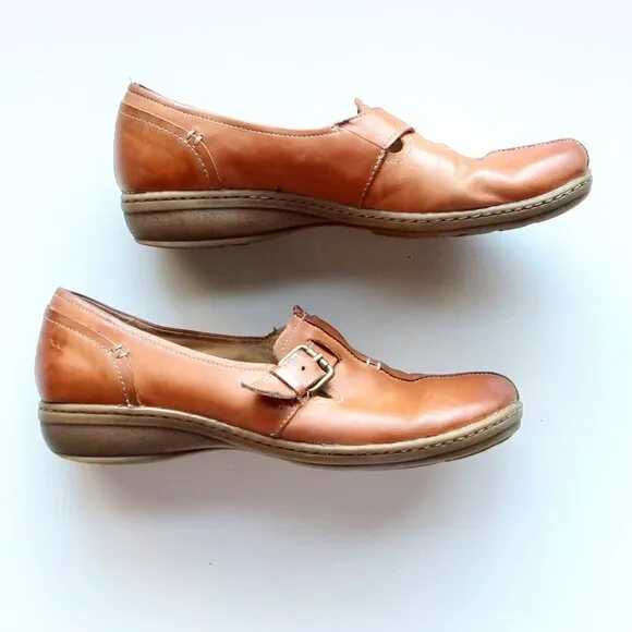Naturalizer Milla Tan Leather Low Heel Square Toe Loafers Flats Shoes 8 Narrow
