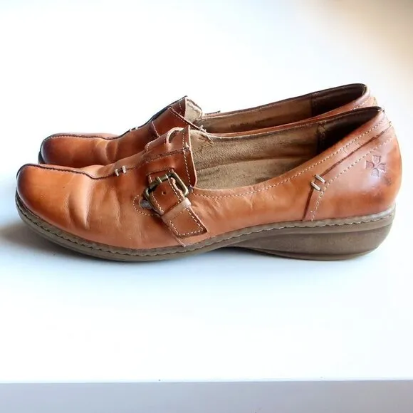 Naturalizer Milla Tan Leather Low Heel Square Toe Loafers Flats Shoes 8 Narrow