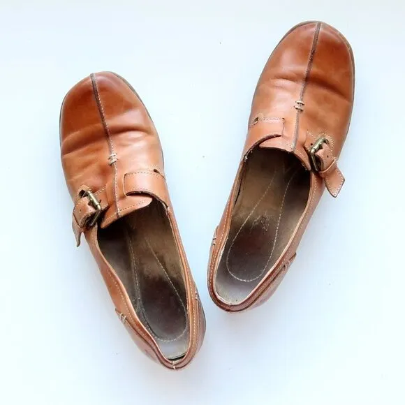 Naturalizer Milla Tan Leather Low Heel Square Toe Loafers Flats Shoes 8 Narrow