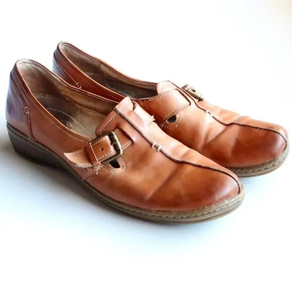 Naturalizer Milla Tan Leather Low Heel Square Toe Loafers Flats Shoes 8 Narrow