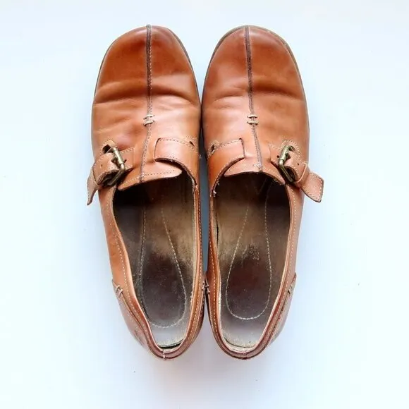 Naturalizer Milla Tan Leather Low Heel Square Toe Loafers Flats Shoes 8 Narrow