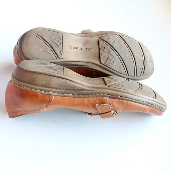 Naturalizer Milla Tan Leather Low Heel Square Toe Loafers Flats Shoes 8 Narrow