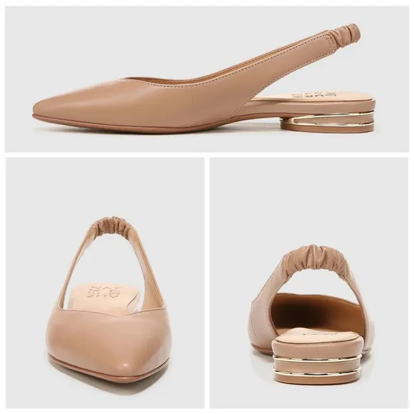 NATURALIZER NEW 9.5 WIDE Halo Slingback Flats in Taupe Leather Neutral Beige NIB
