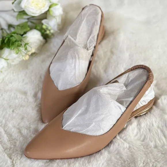 NATURALIZER NEW 9.5 WIDE Halo Slingback Flats in Taupe Leather Neutral Beige NIB