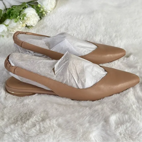 NATURALIZER NEW 9.5 WIDE Halo Slingback Flats in Taupe Leather Neutral Beige NIB