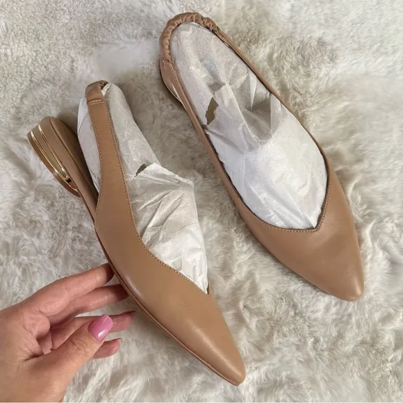 NATURALIZER NEW 9.5 WIDE Halo Slingback Flats in Taupe Leather Neutral Beige NIB