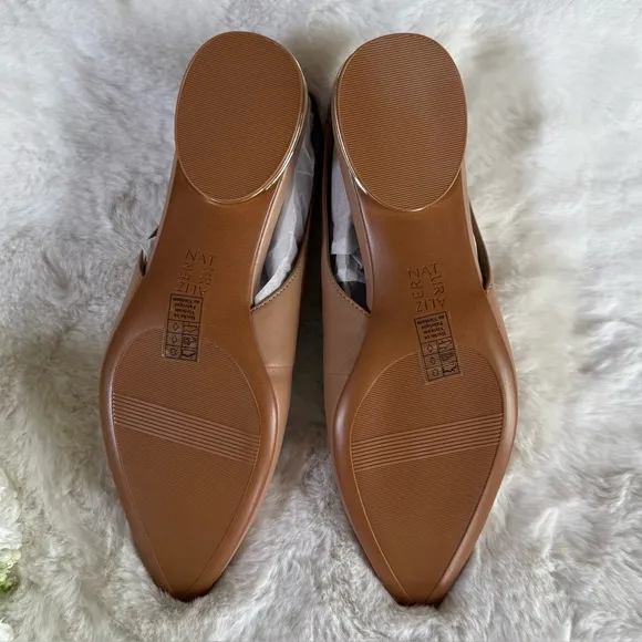 NATURALIZER NEW 9.5 WIDE Halo Slingback Flats in Taupe Leather Neutral Beige NIB