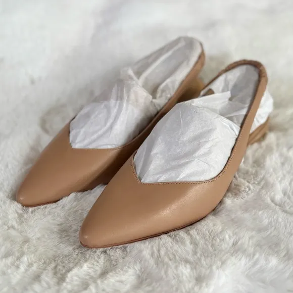 NATURALIZER NEW 9.5 WIDE Halo Slingback Flats in Taupe Leather Neutral Beige NIB