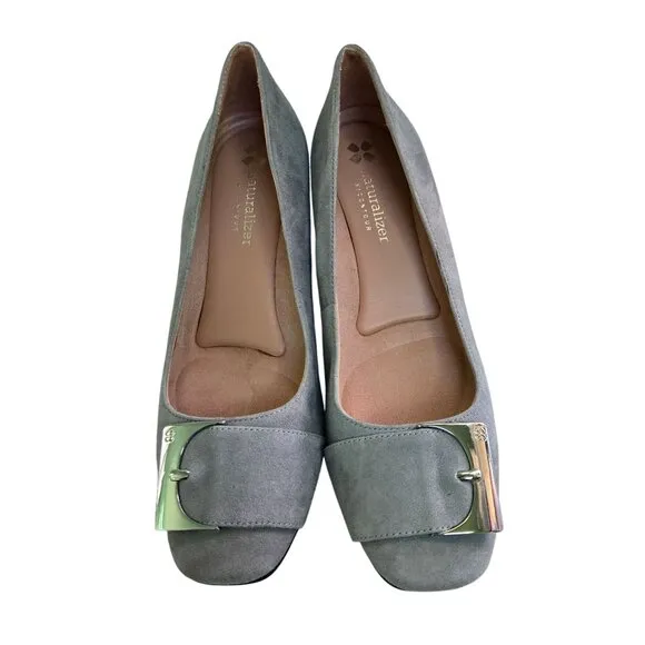 Naturalizer NWOT Gray Suede 1.5&quot; Block Heel Comfort Buckle Loafers Size 7.5M