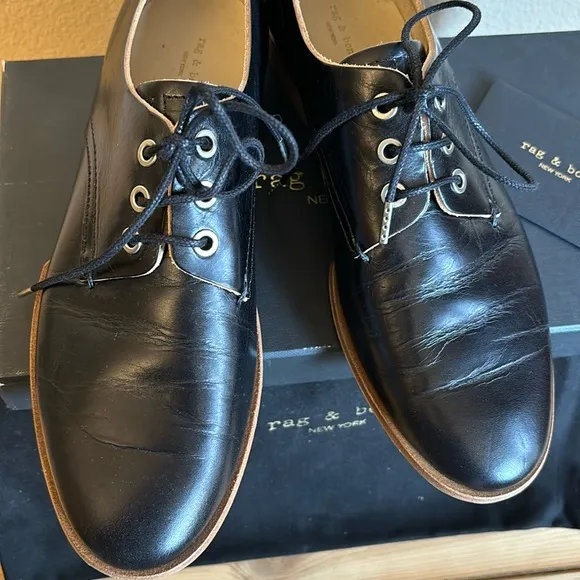NEW $395! rag &amp; bone AUDREY Size 36 6 Black Leather Loafer Oxford Preppy