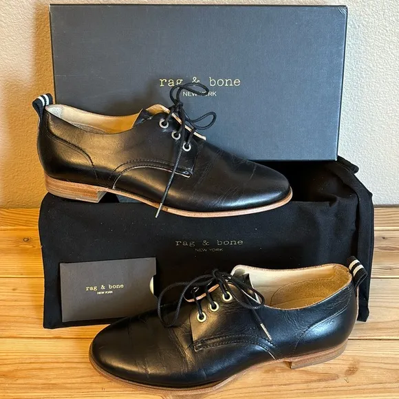 NEW $395! rag &amp; bone AUDREY Size 36 6 Black Leather Loafer Oxford Preppy