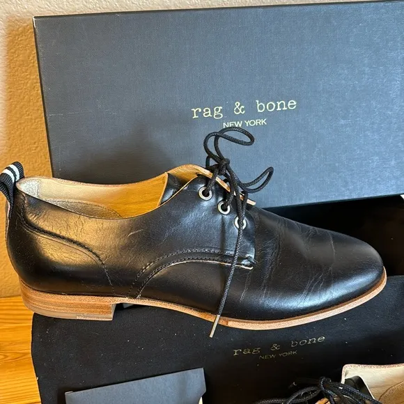 NEW $395! rag &amp; bone AUDREY Size 36 6 Black Leather Loafer Oxford Preppy