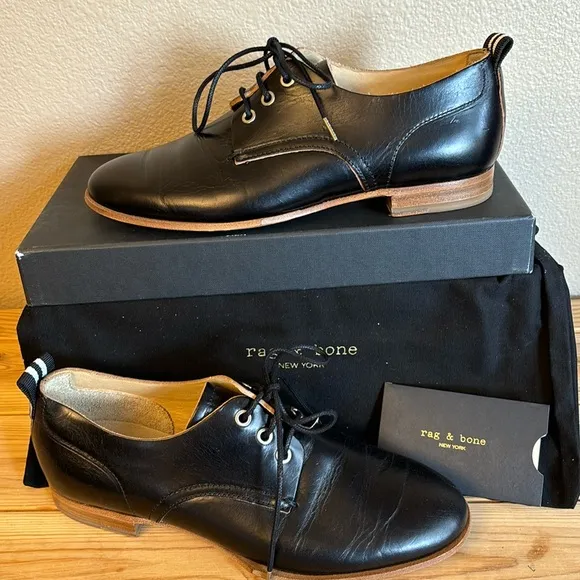 NEW $395! rag &amp; bone AUDREY Size 36 6 Black Leather Loafer Oxford Preppy