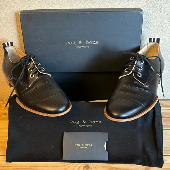 NEW $395! rag &amp; bone AUDREY Size 36 6 Black Leather Loafer Oxford Preppy