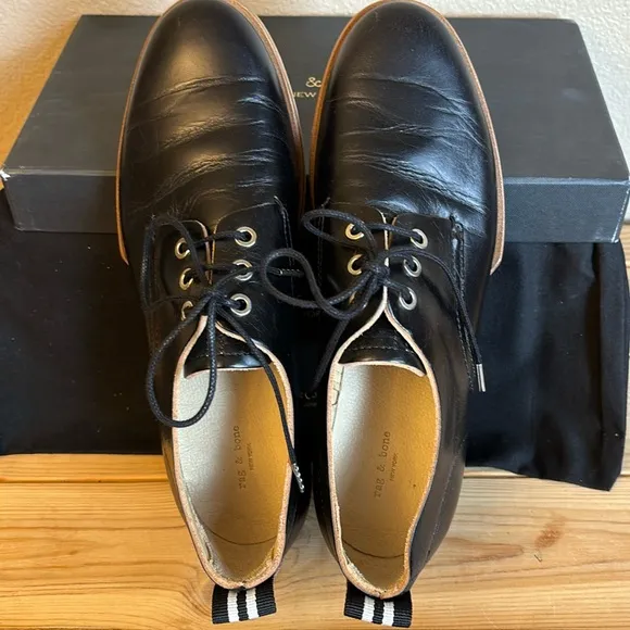 NEW $395! rag &amp; bone AUDREY Size 36 6 Black Leather Loafer Oxford Preppy
