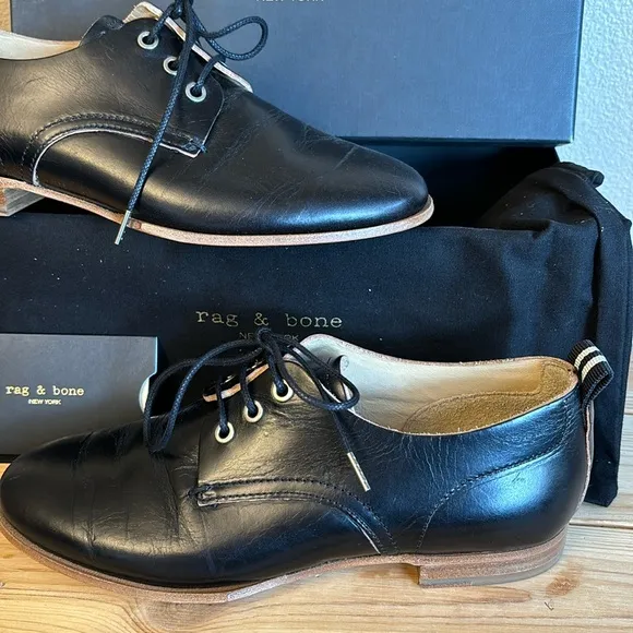 NEW $395! rag &amp; bone AUDREY Size 36 6 Black Leather Loafer Oxford Preppy