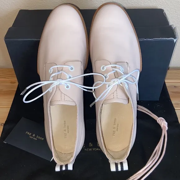 NEW $395! rag &amp; bone AUDREY Size 39.5 9.5 Blush Pink Leather Loafer Oxford Flats