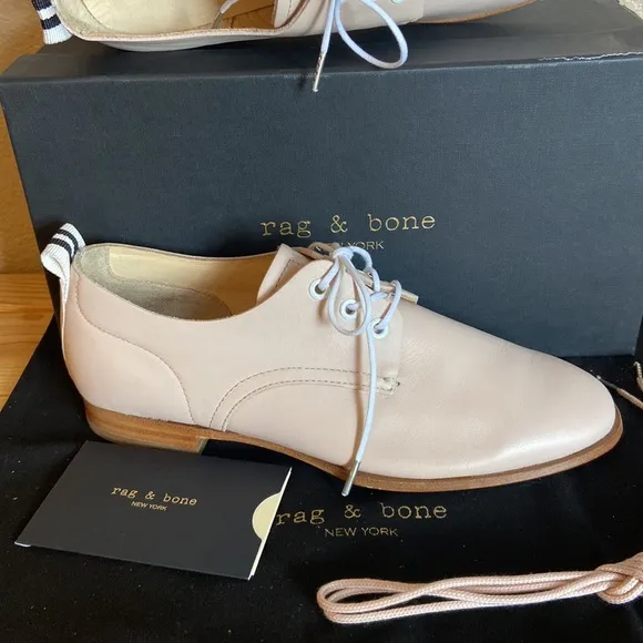 NEW $395! rag &amp; bone AUDREY Size 39.5 9.5 Blush Pink Leather Loafer Oxford Flats