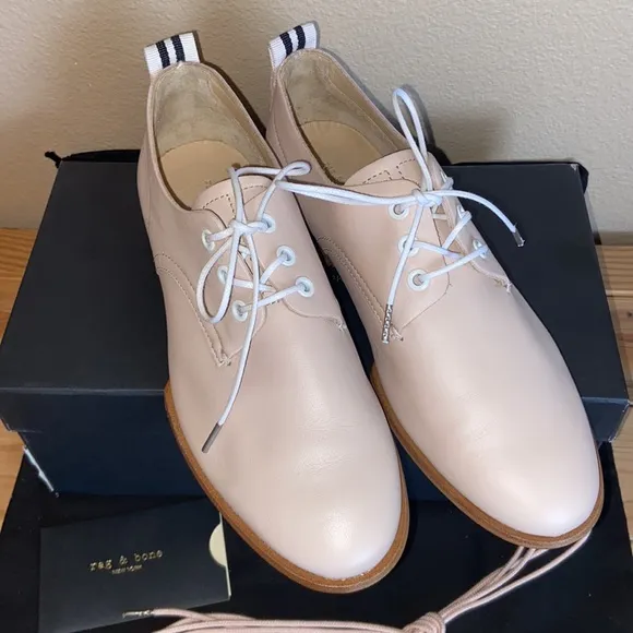 NEW $395! rag &amp; bone AUDREY Size 39.5 9.5 Blush Pink Leather Loafer Oxford Flats