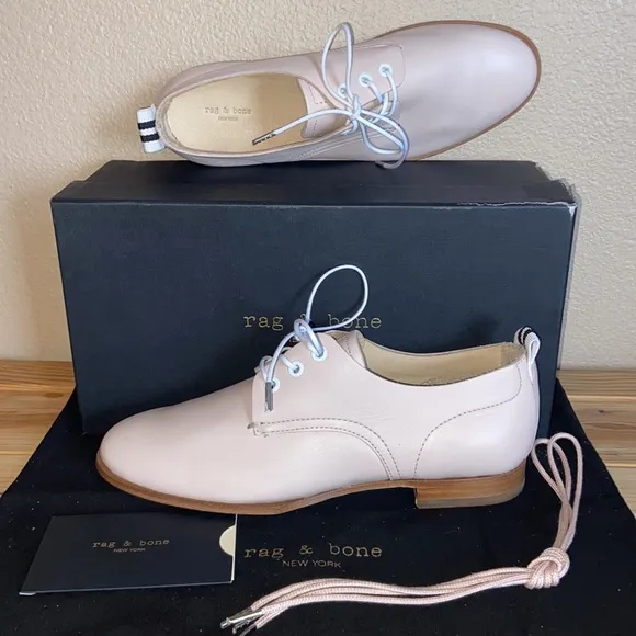 NEW $395! rag &amp; bone AUDREY Size 39.5 9.5 Blush Pink Leather Loafer Oxford Flats