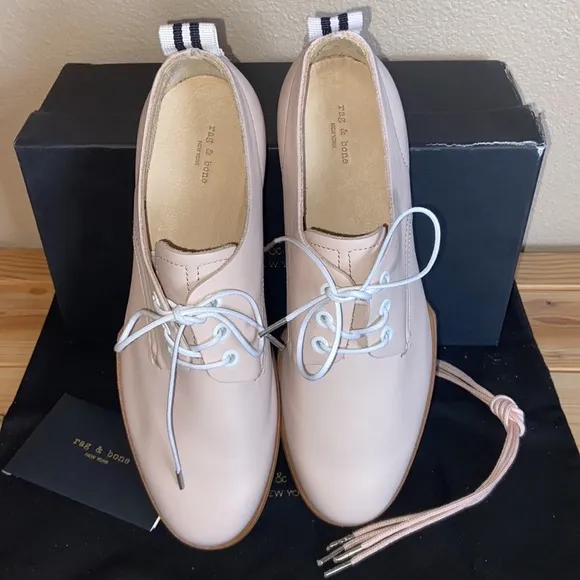 NEW $395! rag &amp; bone AUDREY Size 39.5 9.5 Blush Pink Leather Loafer Oxford Flats