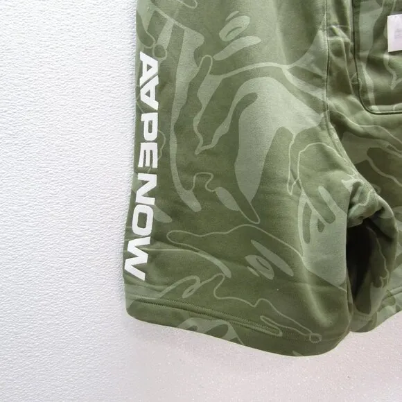 NEW AAPENOW Mens AAPE Moonface Camo Sweat Shorts Size S Green