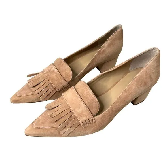 NEW Ann Taylor suede fringe pointed toe loafers Sz 9.5 nude beige neutral