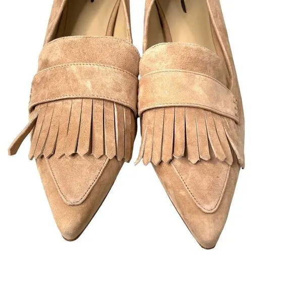 NEW Ann Taylor suede fringe pointed toe loafers Sz 9.5 nude beige neutral