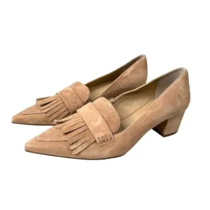 NEW Ann Taylor suede fringe pointed toe loafers Sz 9.5 nude beige neutral