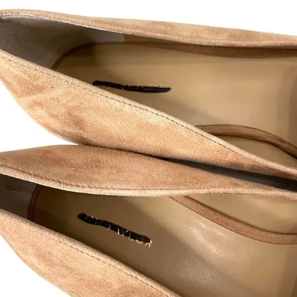 NEW Ann Taylor suede fringe pointed toe loafers Sz 9.5 nude beige neutral
