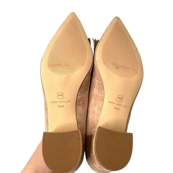 NEW Ann Taylor suede fringe pointed toe loafers Sz 9.5 nude beige neutral