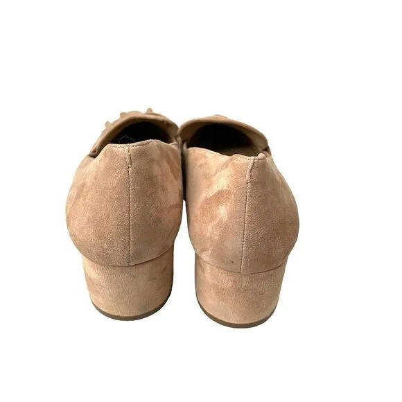 NEW Ann Taylor suede fringe pointed toe loafers Sz 9.5 nude beige neutral