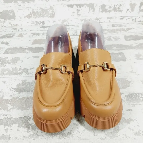 New BCBGeneration Raylin Brown Leather Chunky Sole Slip On Loafers O690