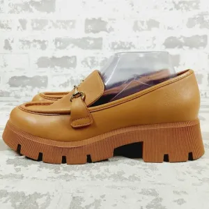 New BCBGeneration Raylin Brown Leather Chunky Sole Slip On Loafers O690