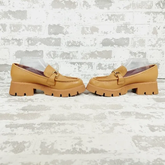 New BCBGeneration Raylin Brown Leather Chunky Sole Slip On Loafers O690