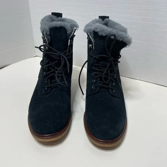 NEW Clarks Clarkdale Boots Black Suede Fleece Lined Lace Up Size Women 6.5