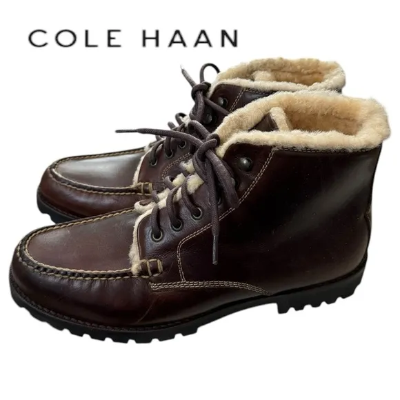 New Cole Haan Men's Borden Brown Leather Chukka Fleece Boots 7.5  7.5M