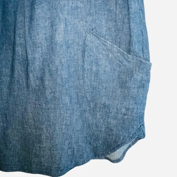 NEW CP Shades Dress Tunic Linen Blue Chambray Pockets Teton size M