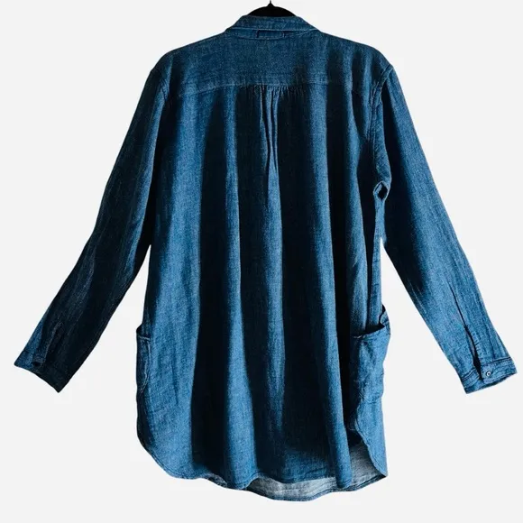 NEW CP Shades Dress Tunic Linen Blue Chambray Pockets Teton size M