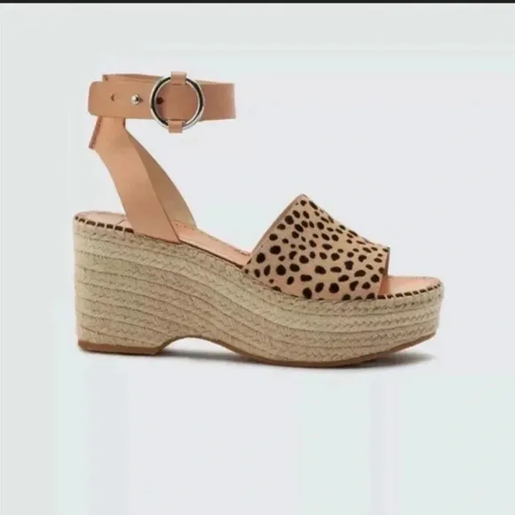 New Dolce Vita Lesly Leopard Calf Hair print Espadrilles sandals ankle strap fur